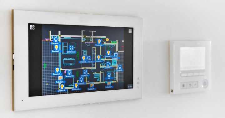 A smart home control panel displaying a detailed interface for managing lighting, heating, and other automated systems.
